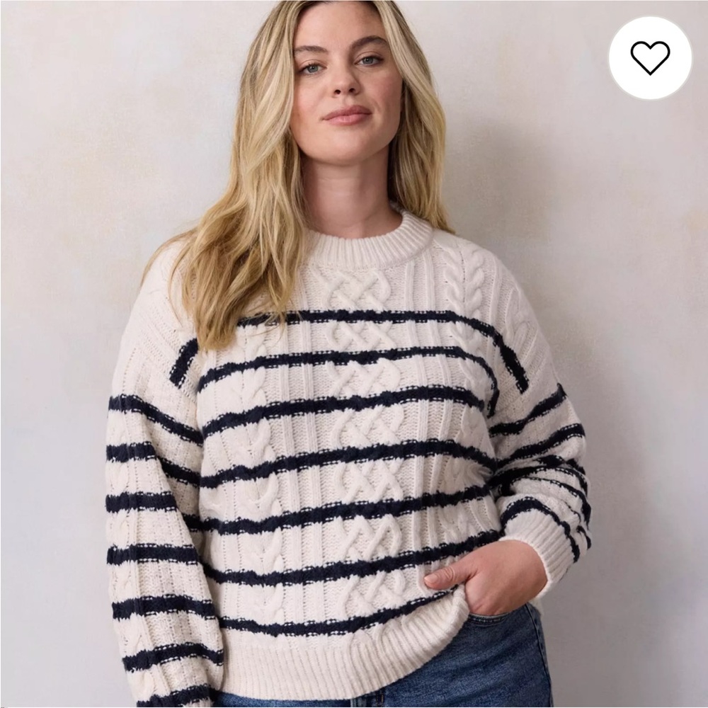 LC Lauren Conrad Navy and Cream Striped Sweater - Picture 2 of 9